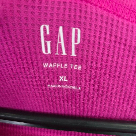 Womens Gap Pink Waffle Tee Thermal Knit Shirt Long Sleeve Round Neck Size XL - Picture 2 of 6